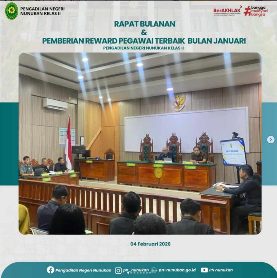 Rapat Bulanan & Pemebrian Reward Pegawai terbaik Bulan Januari pada Pengadilan Negeri Nunukan