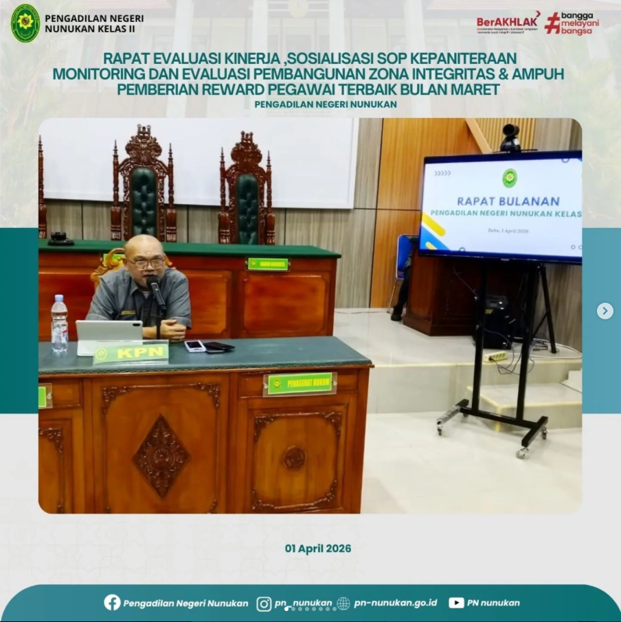 Rapat Evaluasi Kinerja, Sosialisasi SOP Kepaniteraan, Monitoring dan Evaluasi Pembangunan Zona Integritas & Ampuh, serta Pemberian Reward Pegawai Terbaik Bulan Maret